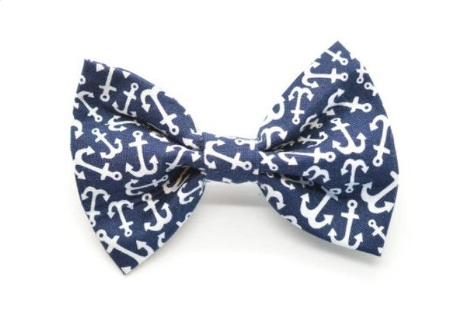 Blue Nautical Dog Set - Collar, Bandana, Bow Tie and Leash