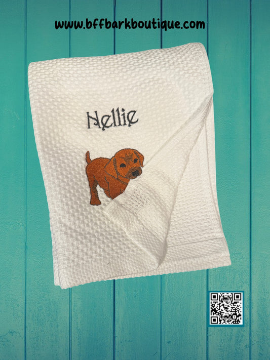 White waffle Towel with Dog Breed 