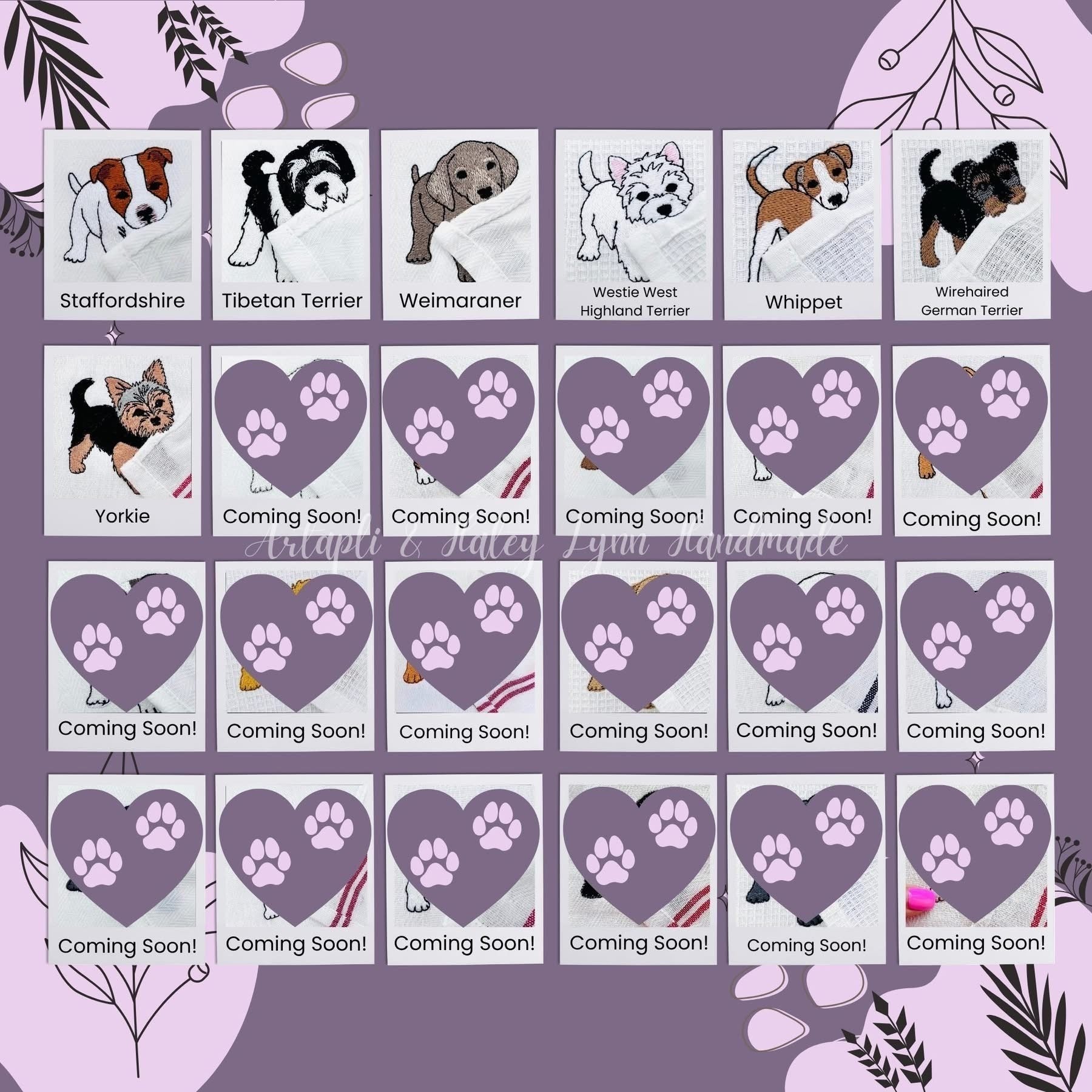 BFF Bark Boutique Dog Thieves Towels collection featuring embroidered dog breeds on soft premium cotton towels.
