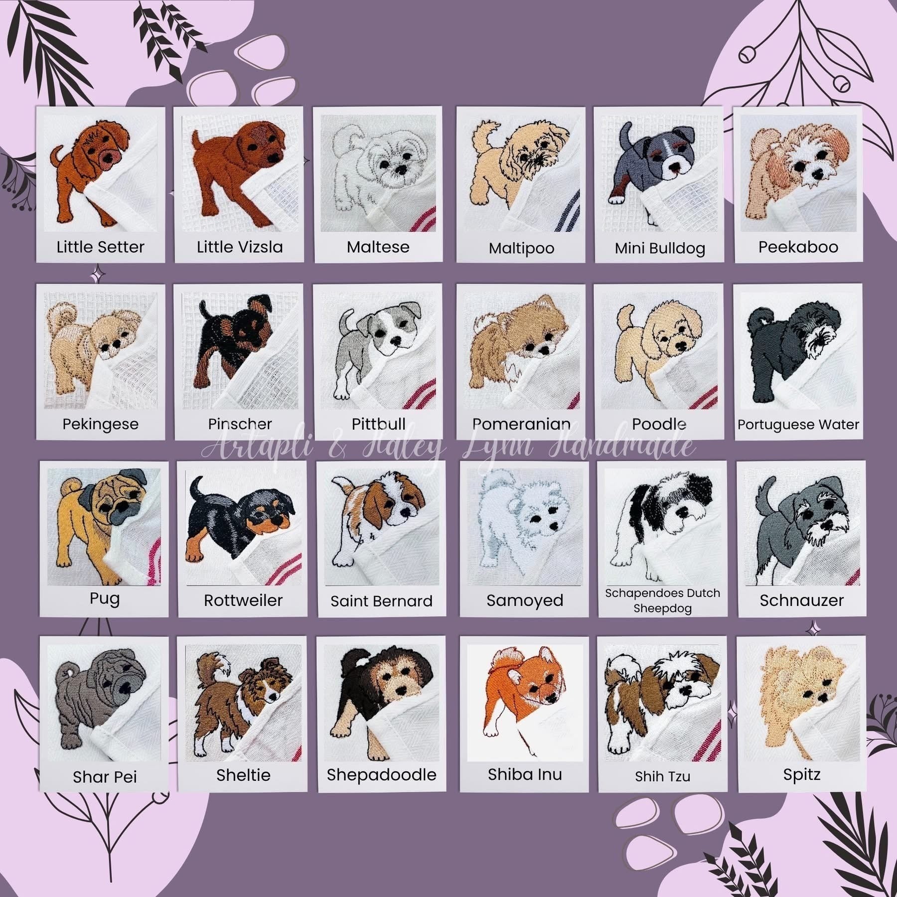 BFF Bark Boutique Dog Thieves Towels featuring embroidered dog breeds on soft absorbent premium cotton fabric