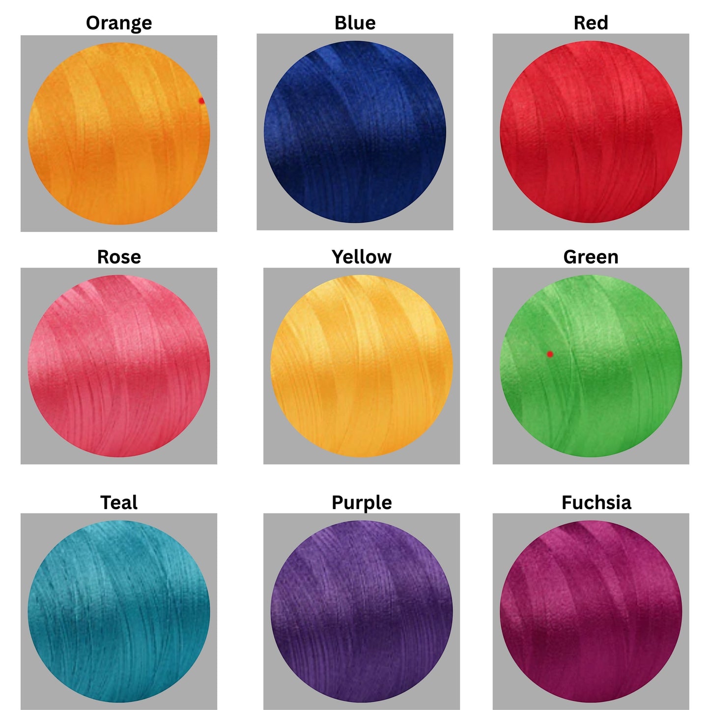 BFF Bark Boutique embroidery thread color swatches including orange, blue, red, rose, yellow, green, teal, purple, fuchsia